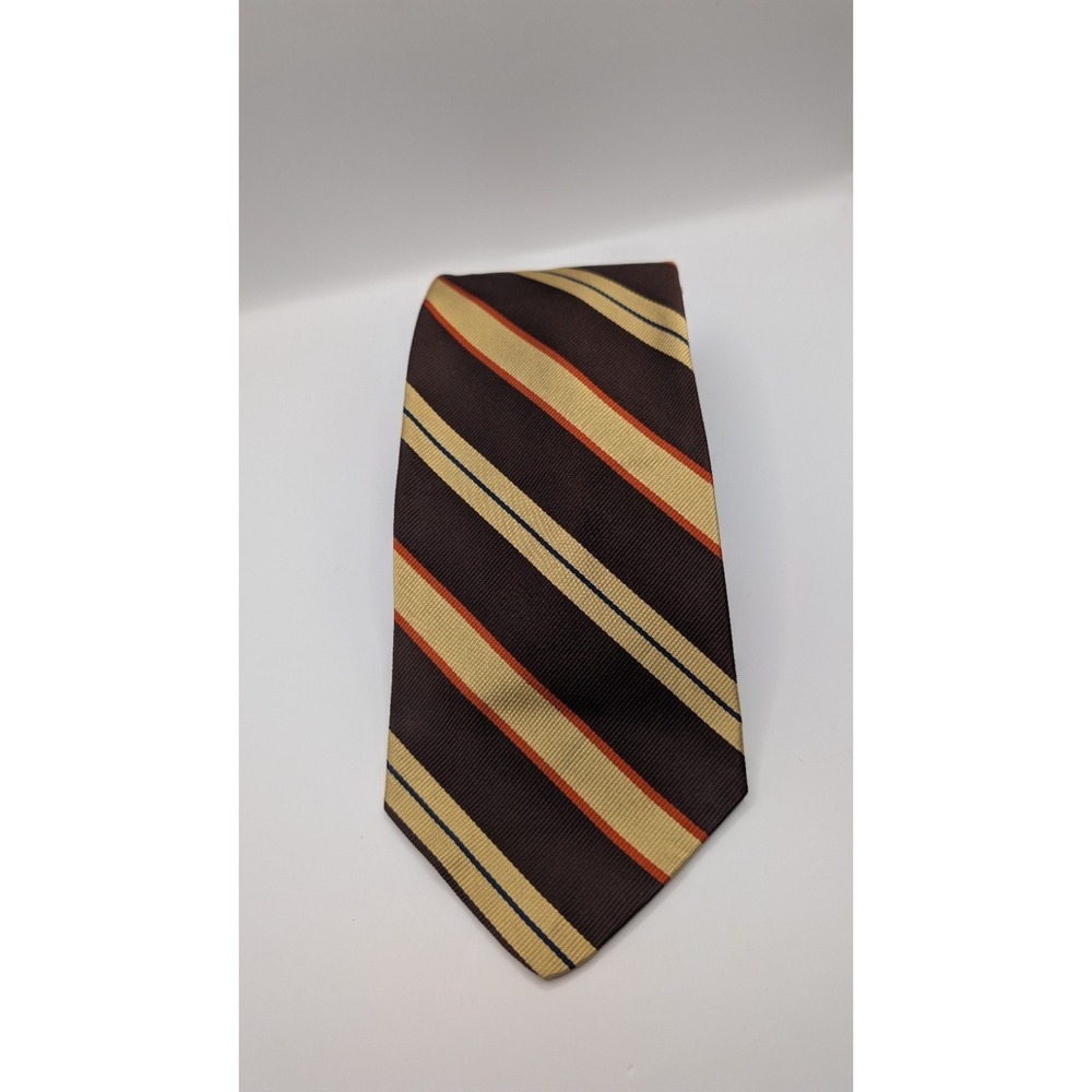 Vtg Reis of New Haven Silk Necktie Brown Gold Red Diagonal Repp Stripe Ivy Prep